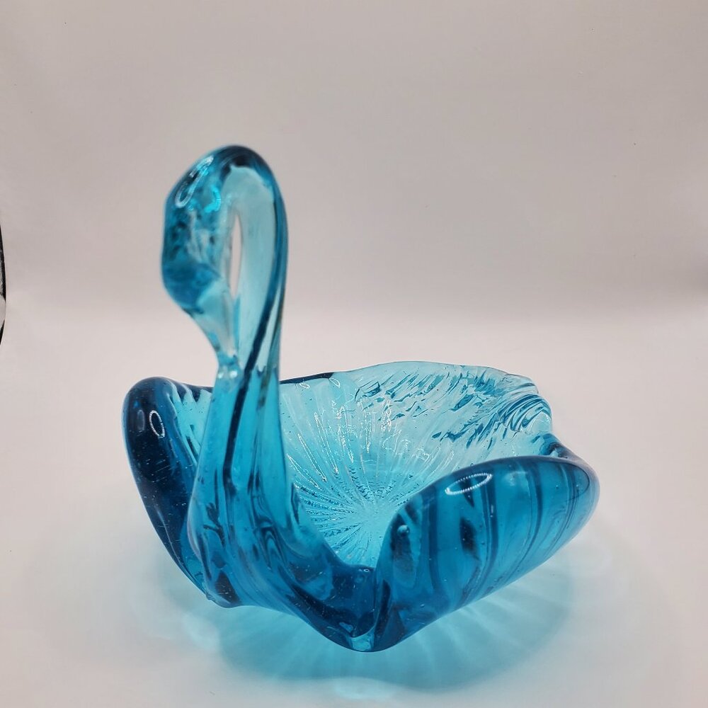 Vintage Blown Glass Aqua Blue Swan 6in long, 4in tall